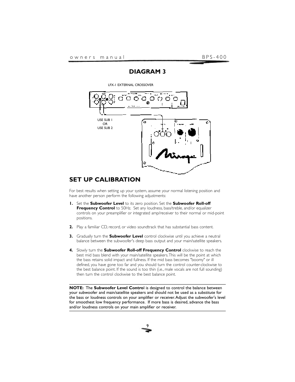 Diagram 3 set up calibration | Mirage Loudspeakers BPS-400 User Manual | Page 10 / 12