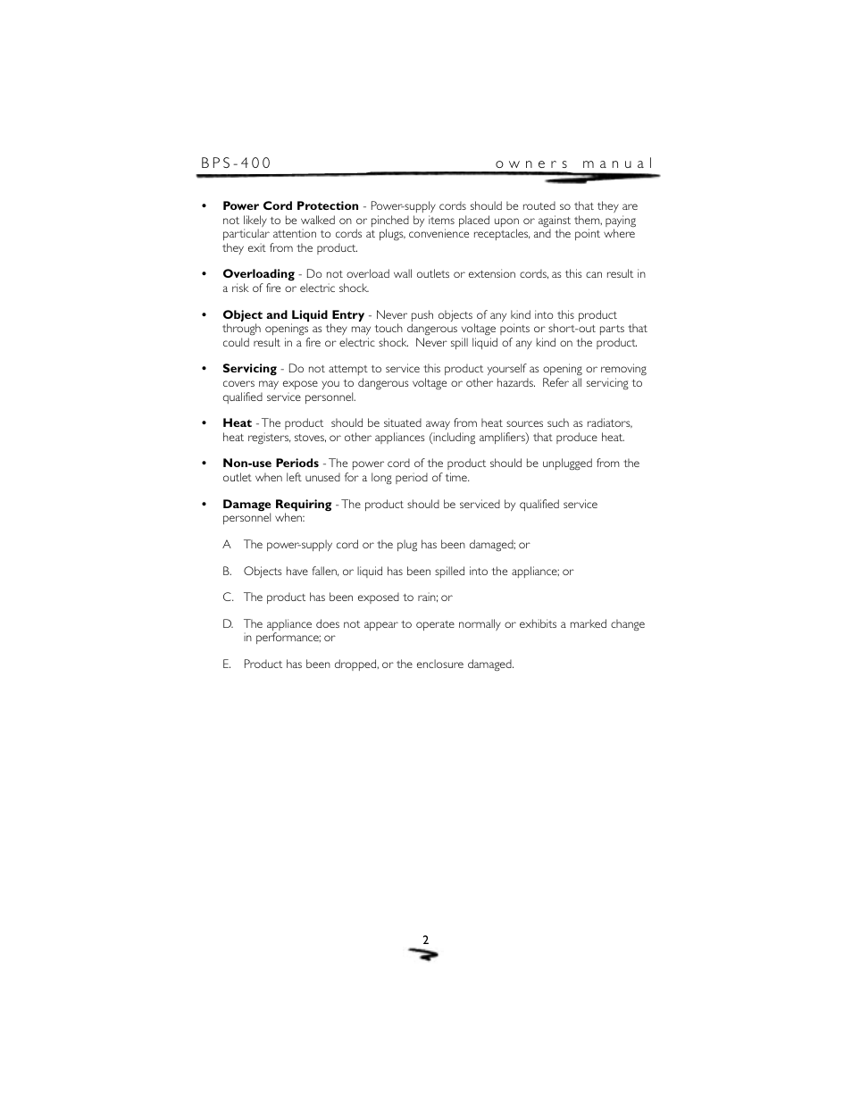 Mirage Loudspeakers BPS-400 User Manual | Page 3 / 12