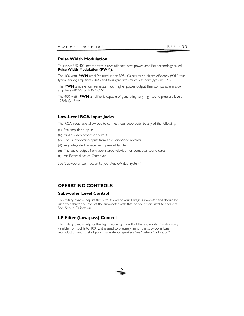 Mirage Loudspeakers BPS-400 User Manual | Page 6 / 12