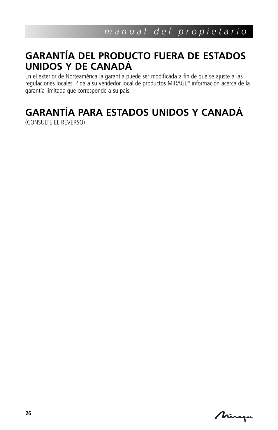 Garantía para estados unidos y canadá | Mirage Loudspeakers Mirage OmniVibe User Manual | Page 26 / 56