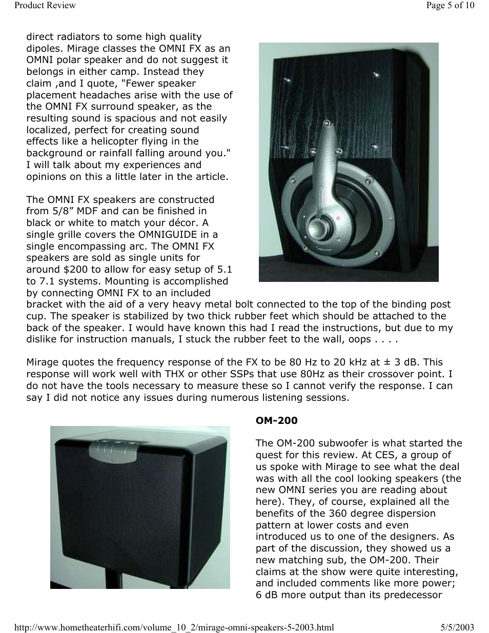 Mirage Loudspeakers OMNI 5.1 User Manual | Page 5 / 10