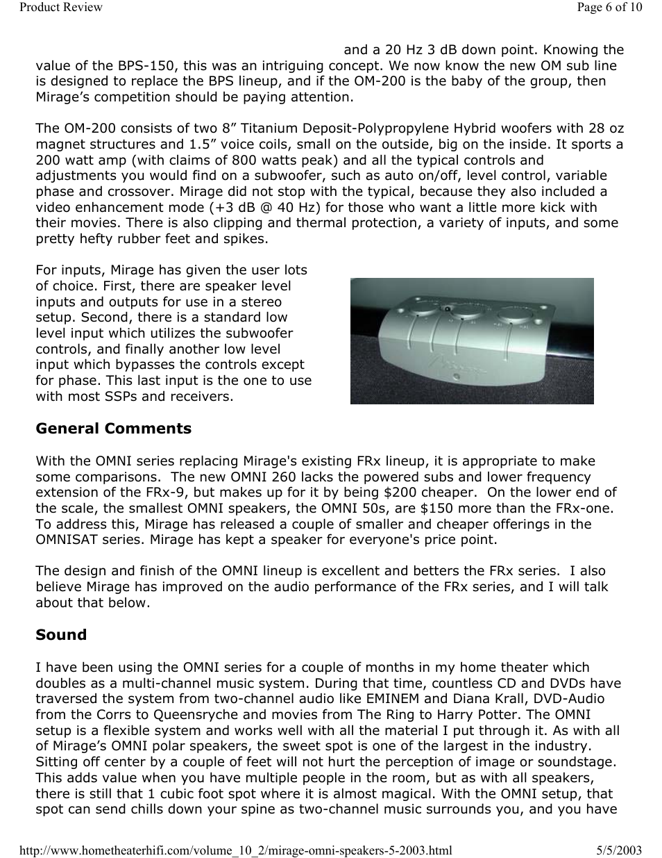 Mirage Loudspeakers OMNI 5.1 User Manual | Page 6 / 10