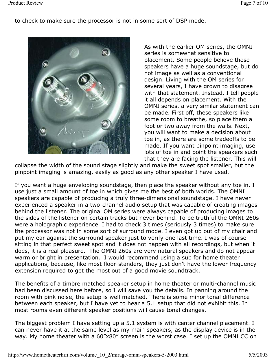 Mirage Loudspeakers OMNI 5.1 User Manual | Page 7 / 10