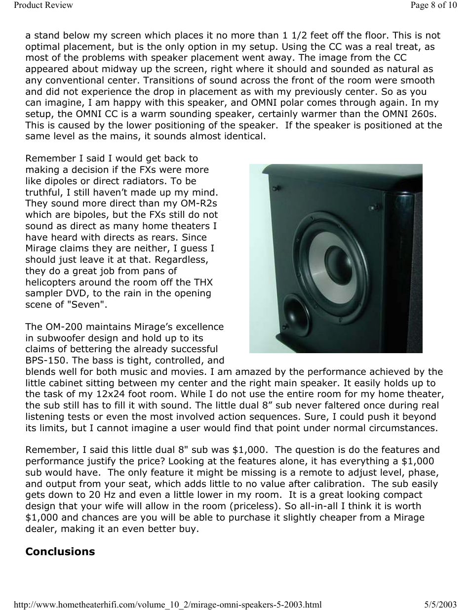 Mirage Loudspeakers OMNI 5.1 User Manual | Page 8 / 10