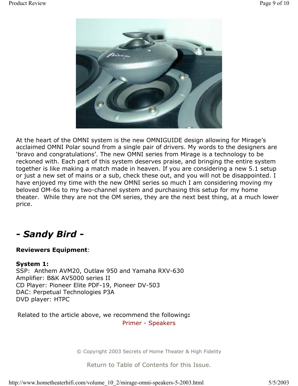 Sandy bird | Mirage Loudspeakers OMNI 5.1 User Manual | Page 9 / 10