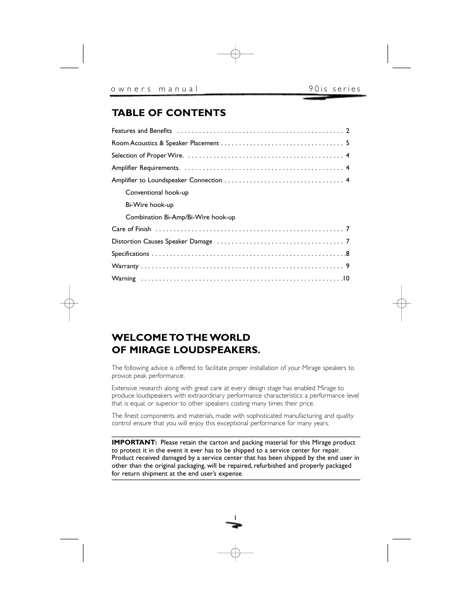 Mirage Loudspeakers 90 is User Manual | Page 2 / 12