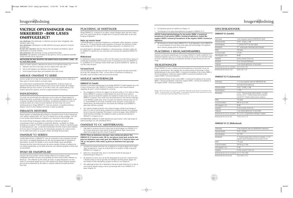 Brugervejledning | Mirage Loudspeakers V2 User Manual | Page 12 / 12