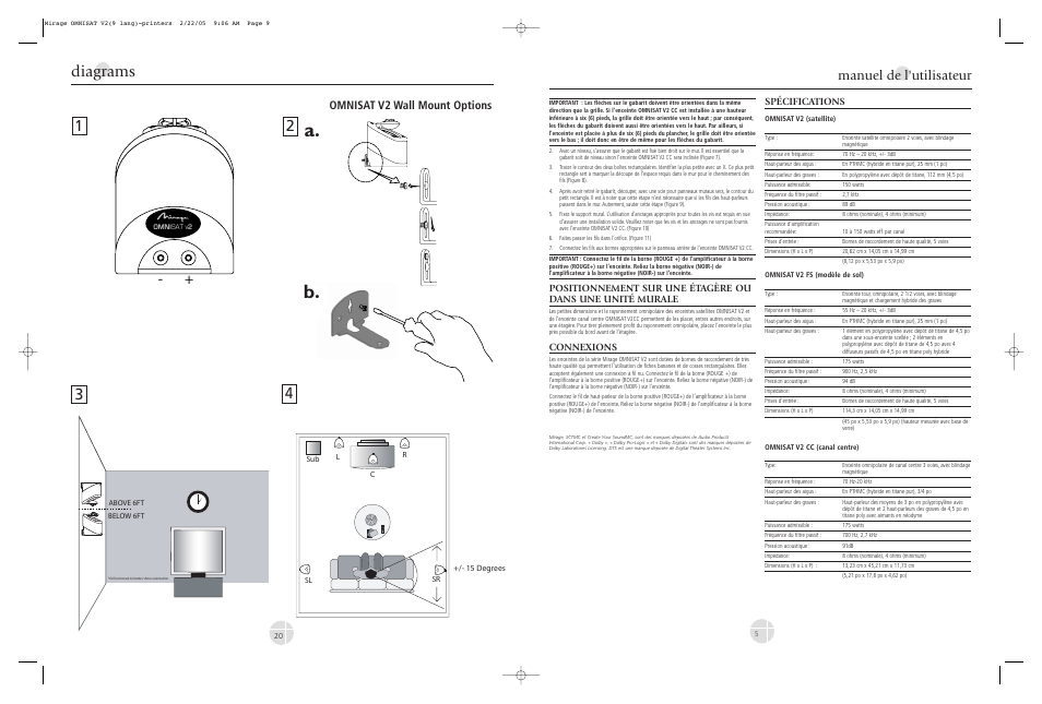 A. b, Diagrams 1 2, Manuel de l'utilisateur | Omnisat v2 wall mount options | Mirage Loudspeakers V2 User Manual | Page 5 / 12