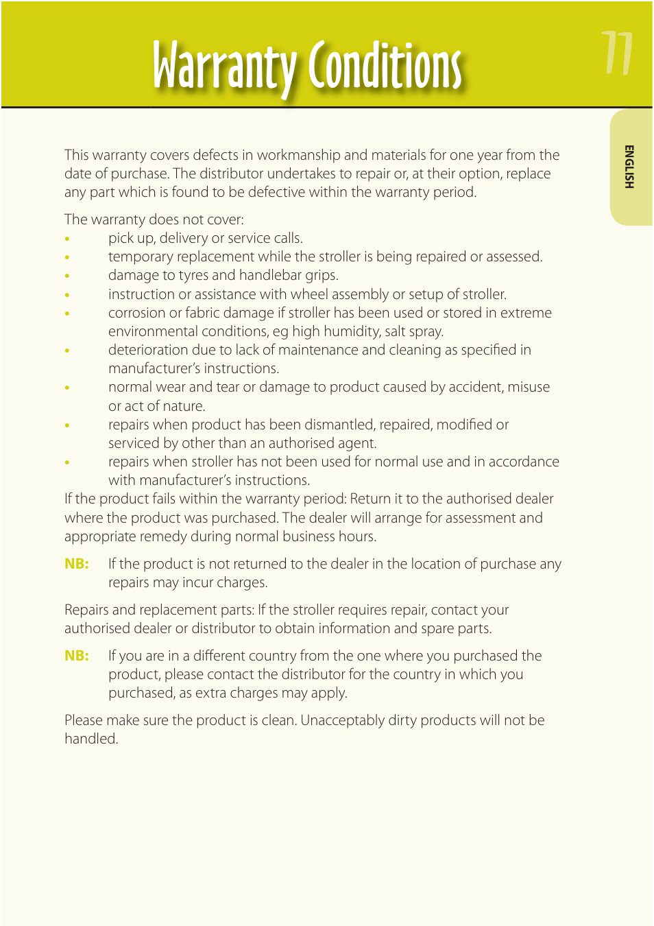 Warranty conditions | Mountain Buggy Buggy Range Outside Cove User Manual | Page 13 / 89