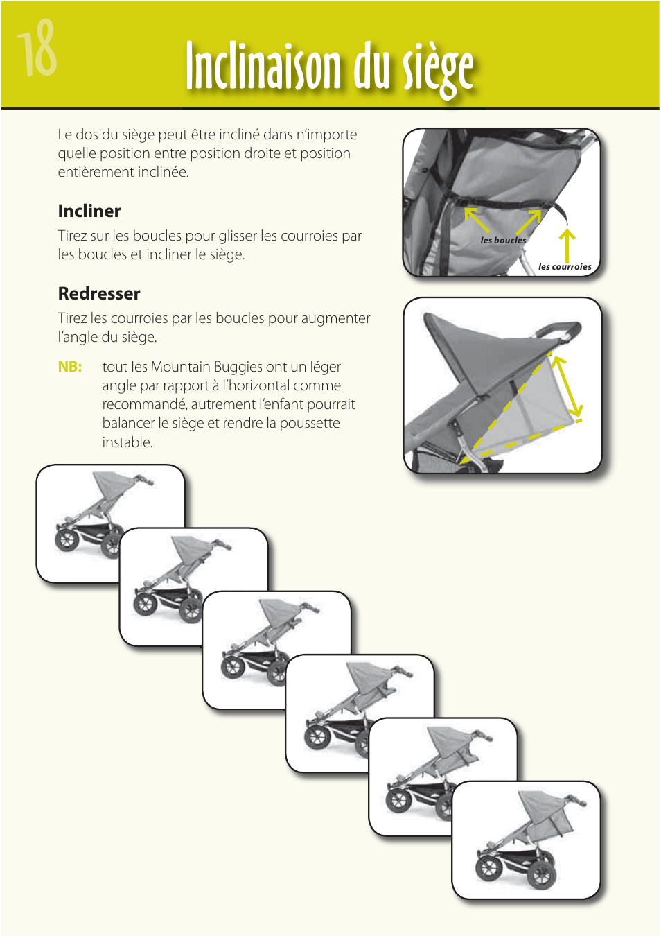 Inclinaison du siège | Mountain Buggy Buggy Range Outside Cove User Manual | Page 20 / 89