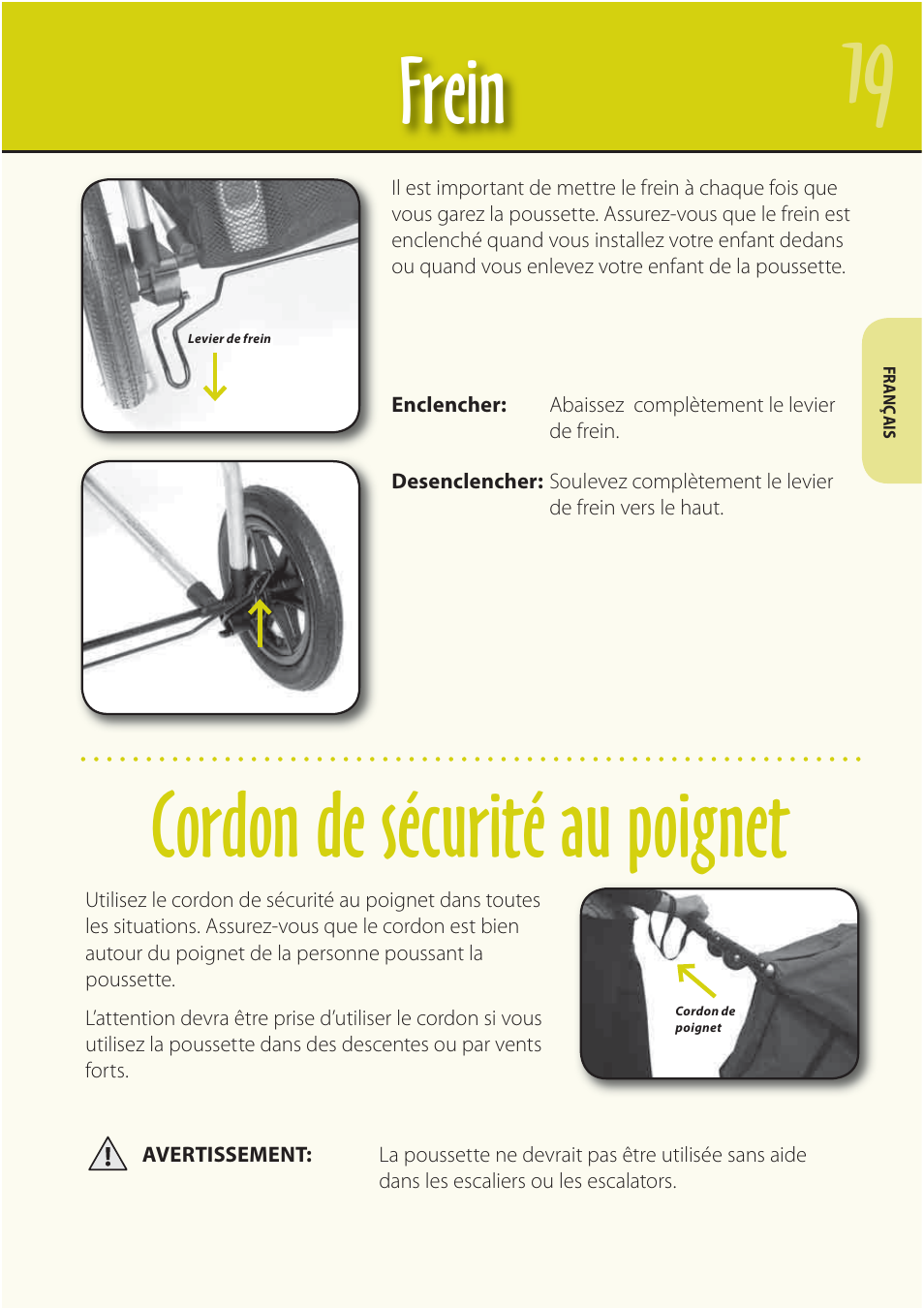 Frein cordon de sécurité au poignet | Mountain Buggy Buggy Range Outside Cove User Manual | Page 21 / 89