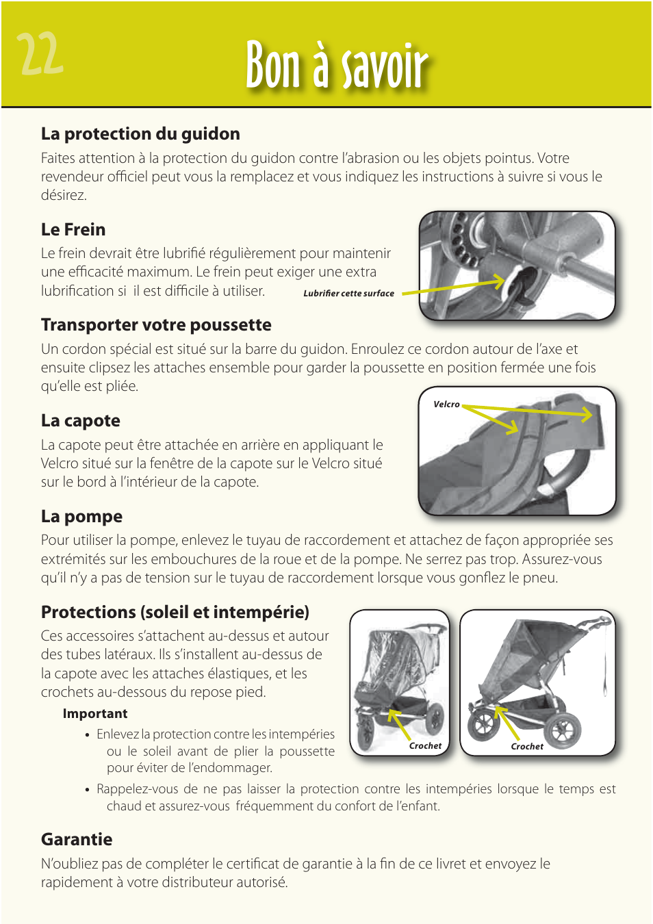 Bon à savoir | Mountain Buggy Buggy Range Outside Cove User Manual | Page 24 / 89