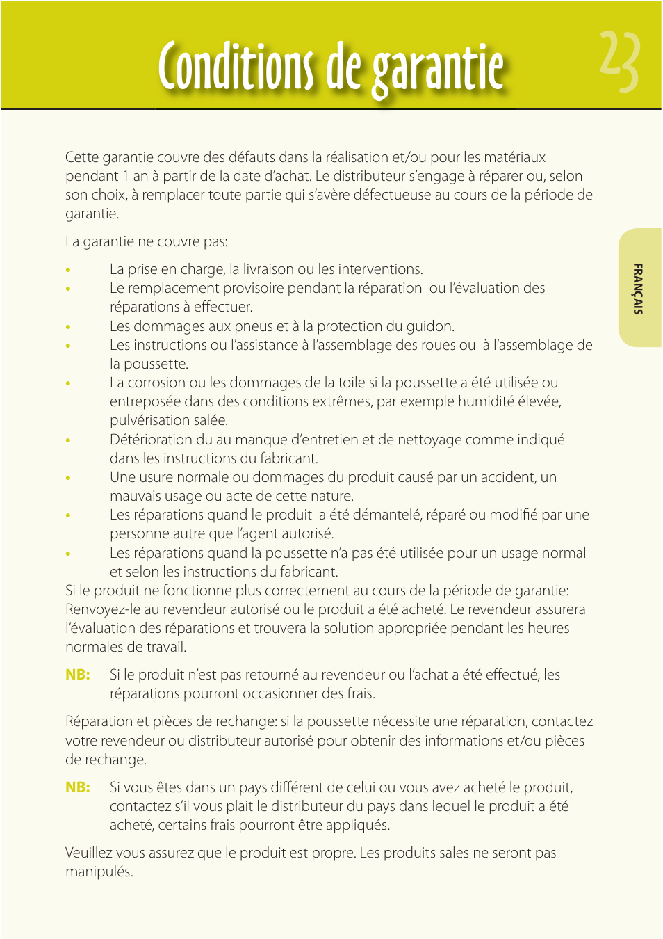 Conditions de garantie | Mountain Buggy Buggy Range Outside Cove User Manual | Page 25 / 89