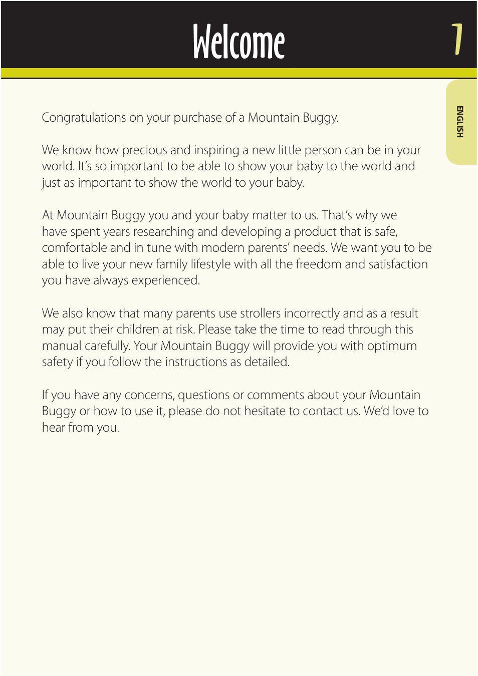 Welcome | Mountain Buggy Buggy Range Outside Cove User Manual | Page 3 / 89