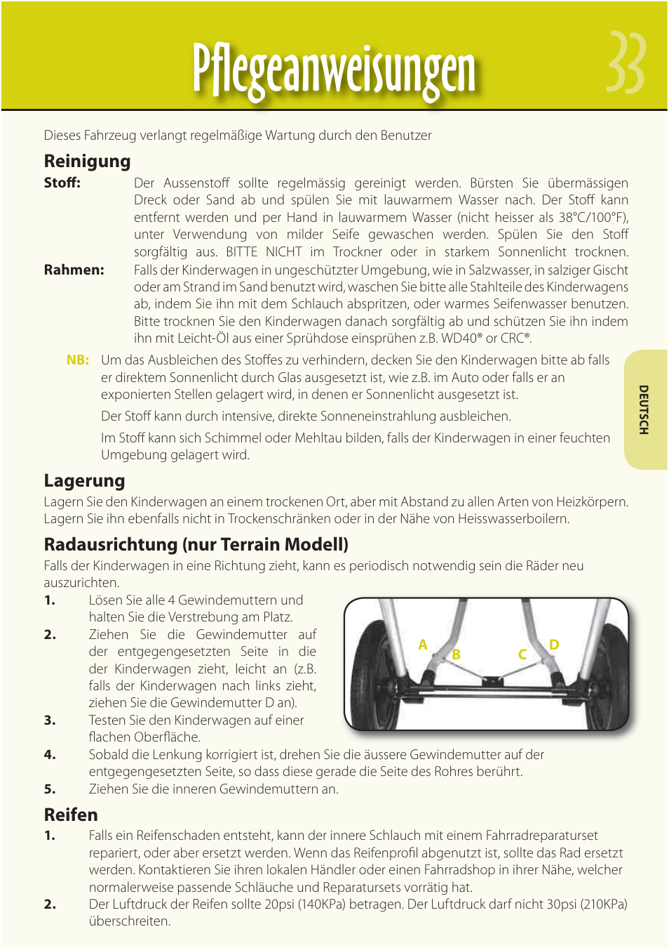 Pﬂ egeanweisungen | Mountain Buggy Buggy Range Outside Cove User Manual | Page 35 / 89