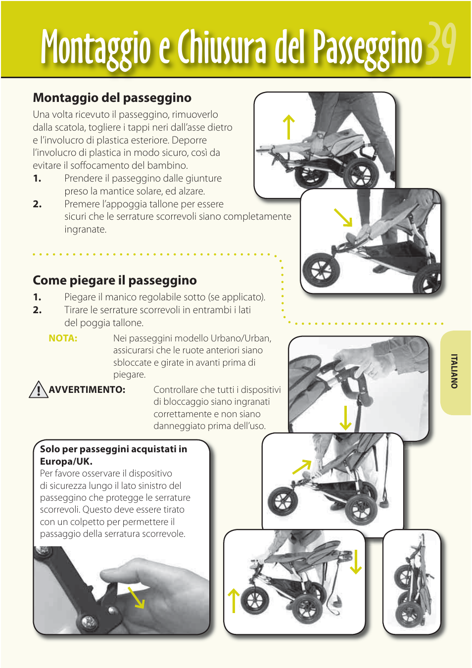 Montaggio e chiusura del passeggino | Mountain Buggy Buggy Range Outside Cove User Manual | Page 41 / 89