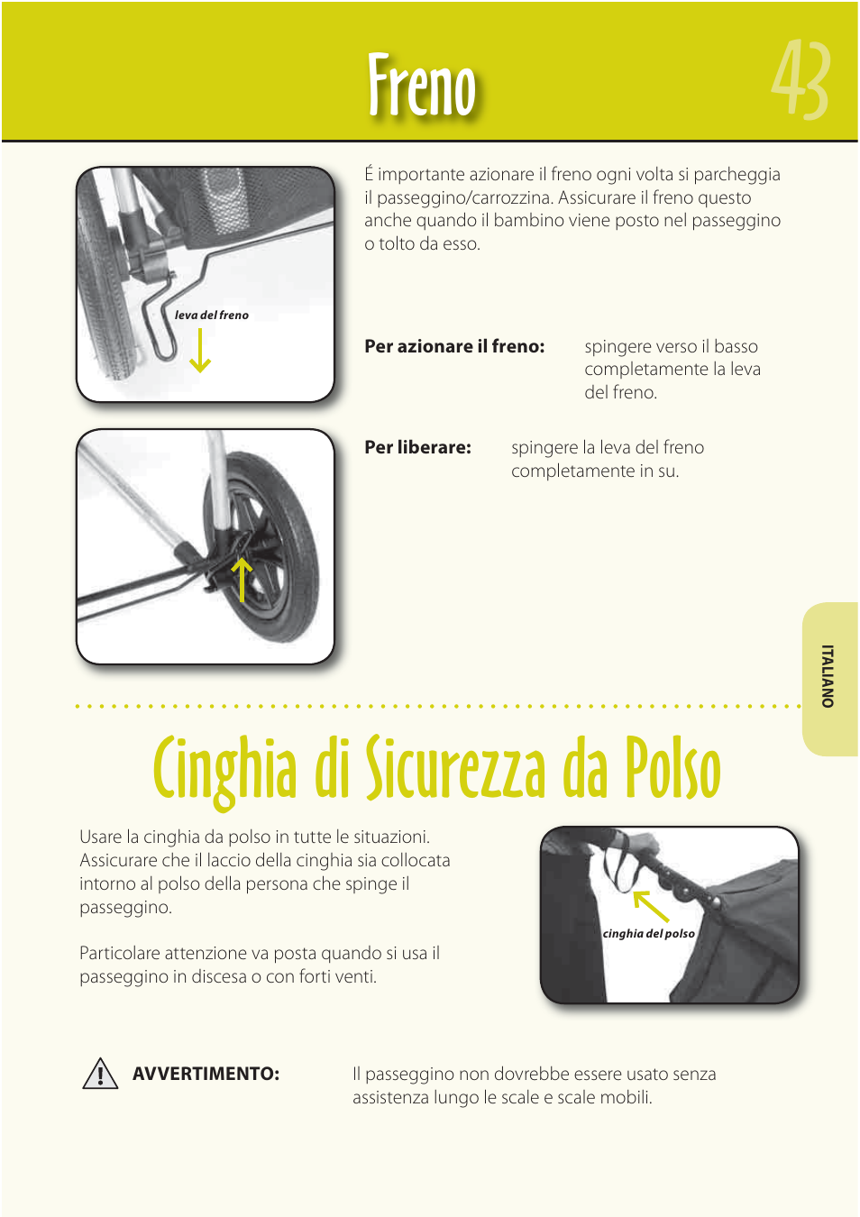 Freno cinghia di sicurezza da polso | Mountain Buggy Buggy Range Outside Cove User Manual | Page 45 / 89