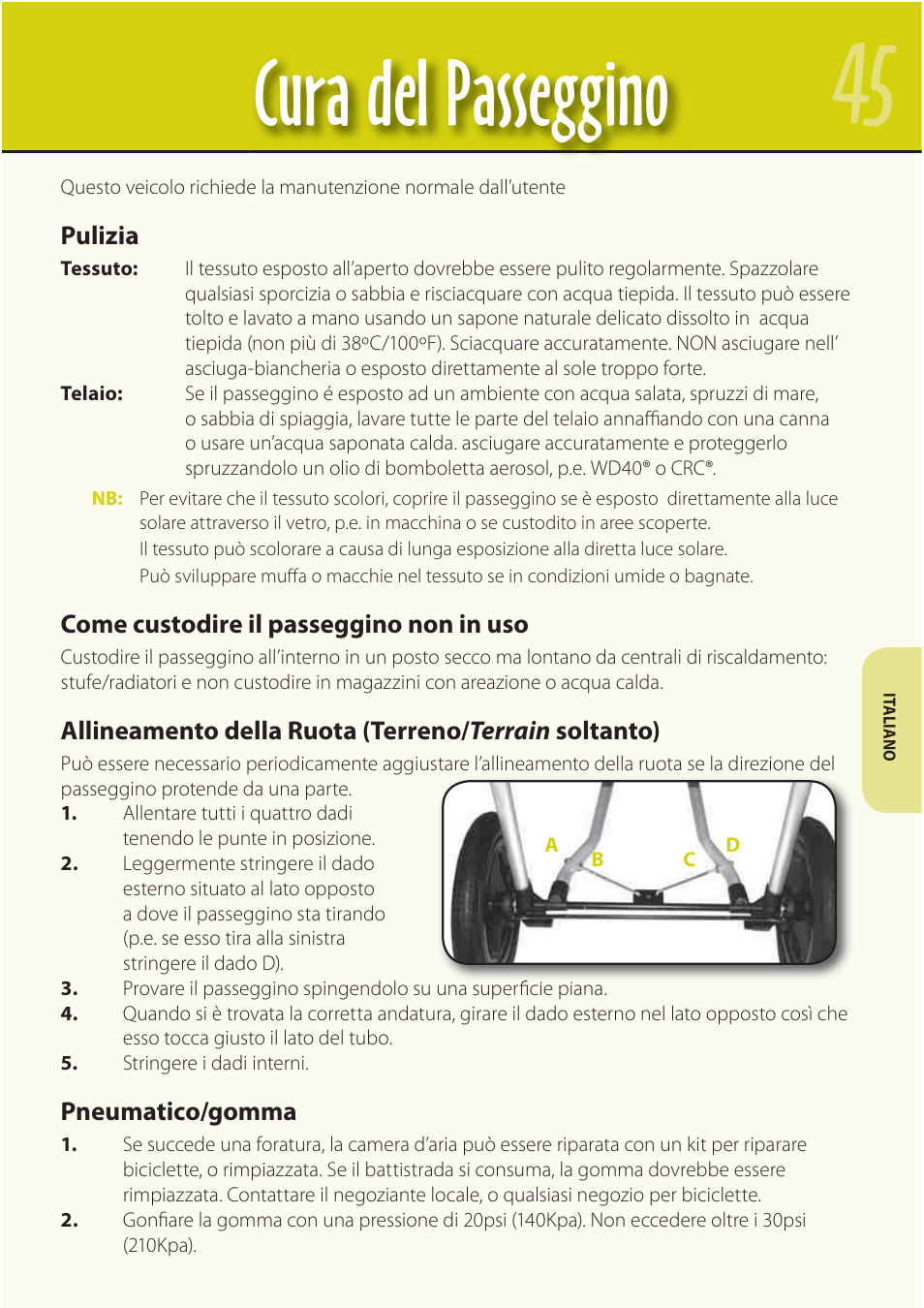 Cura del passeggino | Mountain Buggy Buggy Range Outside Cove User Manual | Page 47 / 89