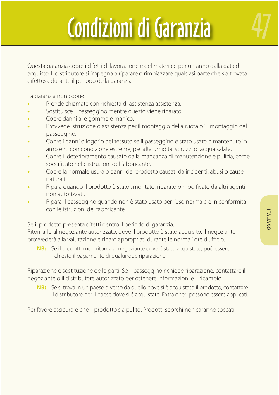 Condizioni di garanzia | Mountain Buggy Buggy Range Outside Cove User Manual | Page 49 / 89
