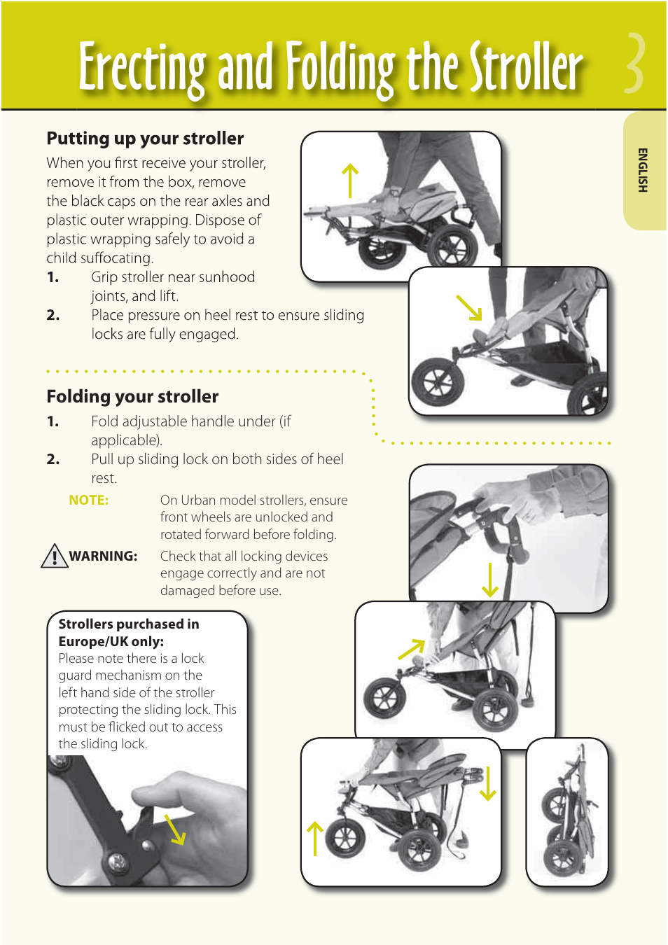 Erecting and folding the stroller | Mountain Buggy Buggy Range Outside Cove User Manual | Page 5 / 89