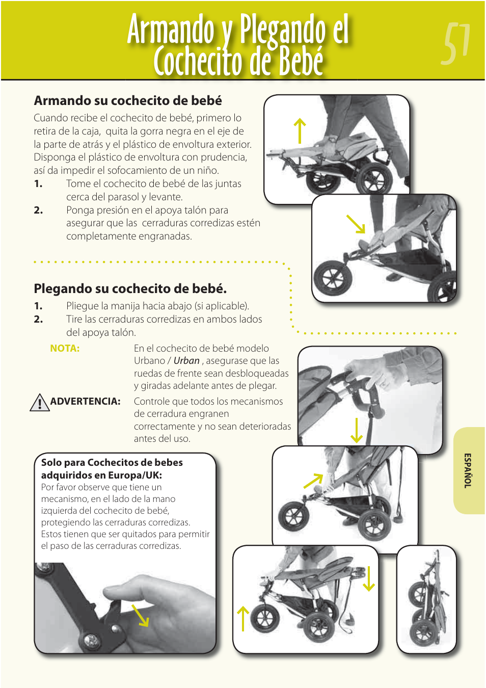 Armando y plegando el cochecito de bebé | Mountain Buggy Buggy Range Outside Cove User Manual | Page 53 / 89