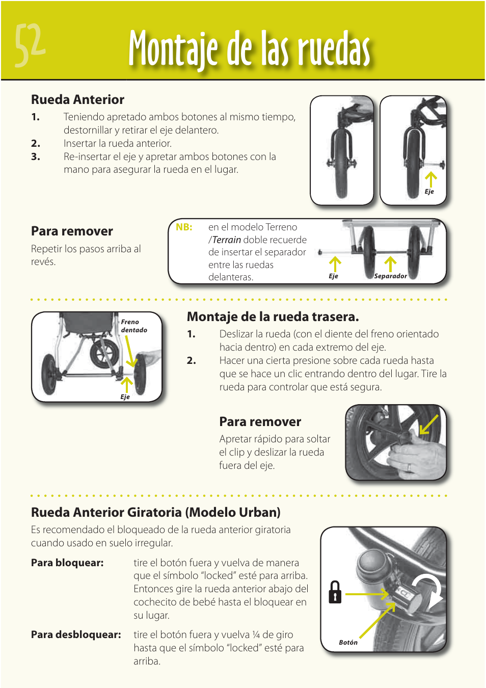 Montaje de las ruedas | Mountain Buggy Buggy Range Outside Cove User Manual | Page 54 / 89