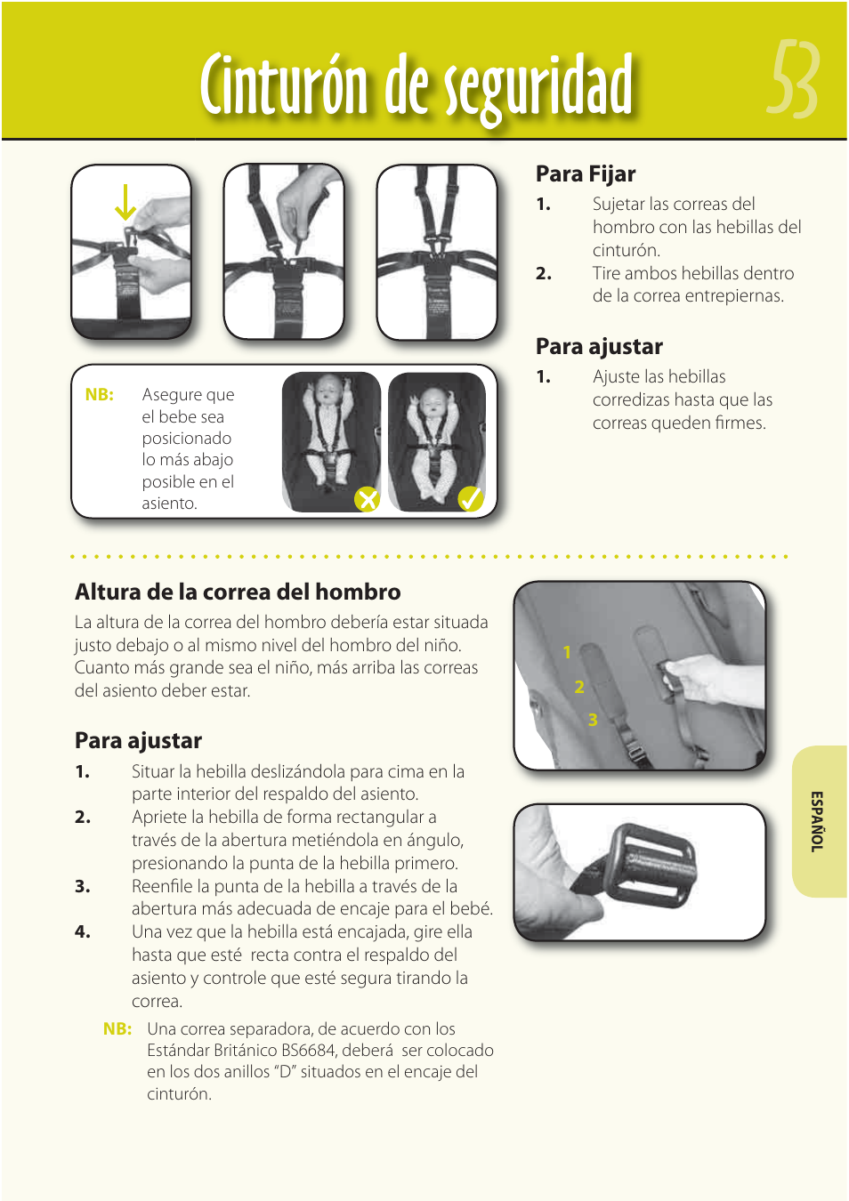 Cinturón de seguridad | Mountain Buggy Buggy Range Outside Cove User Manual | Page 55 / 89