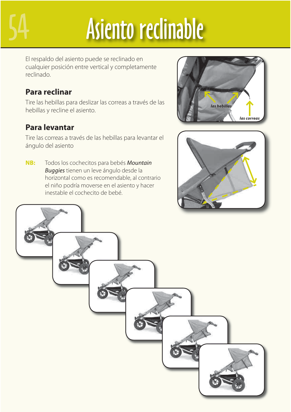 Asiento reclinable | Mountain Buggy Buggy Range Outside Cove User Manual | Page 56 / 89