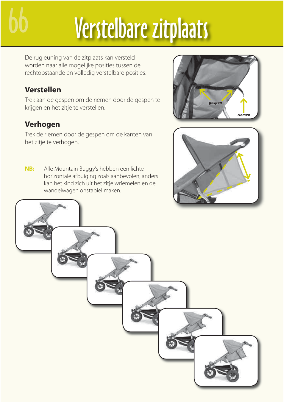 Verstelbare zitplaats | Mountain Buggy Buggy Range Outside Cove User Manual | Page 68 / 89