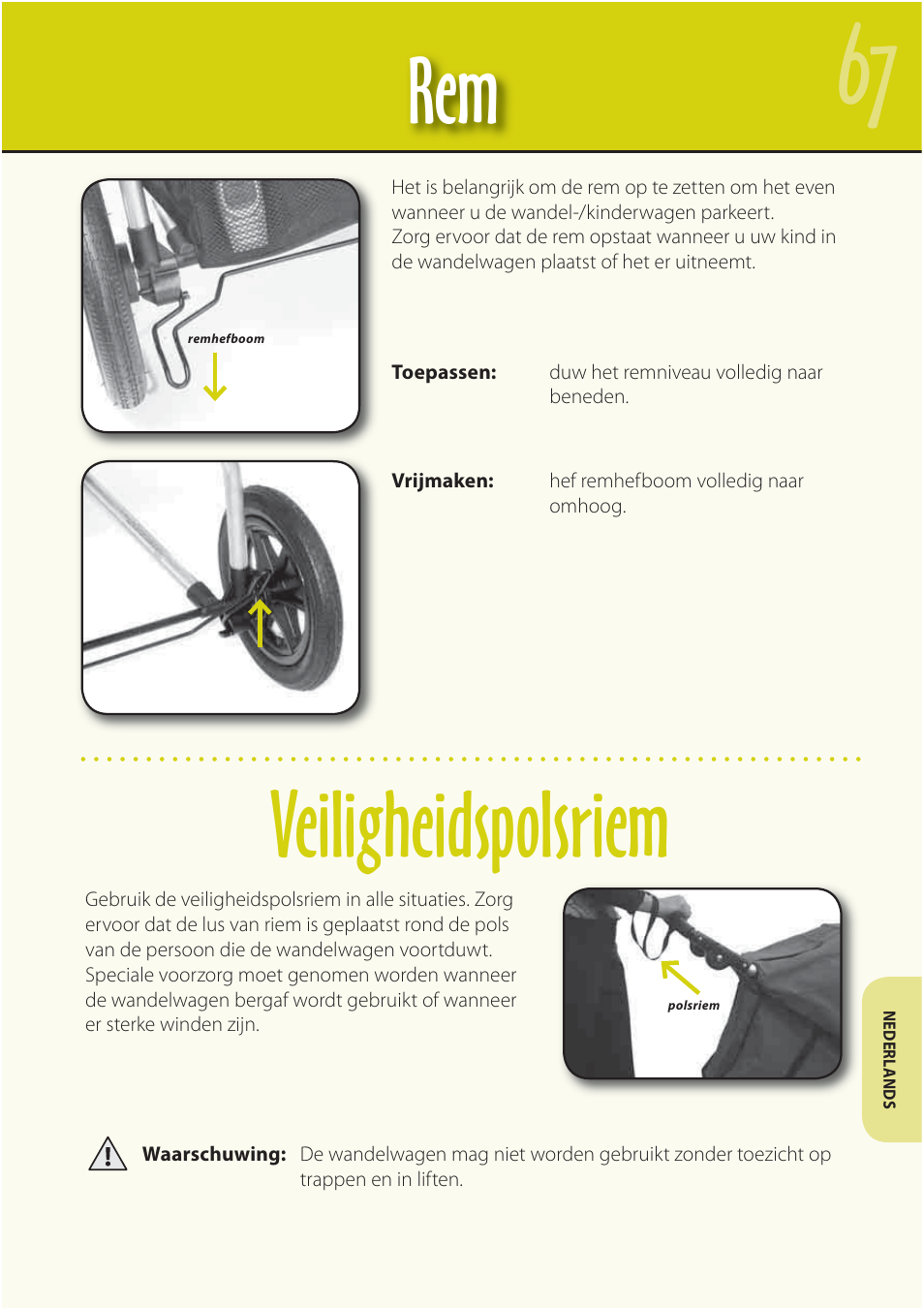 Rem veiligheidspolsriem | Mountain Buggy Buggy Range Outside Cove User Manual | Page 69 / 89