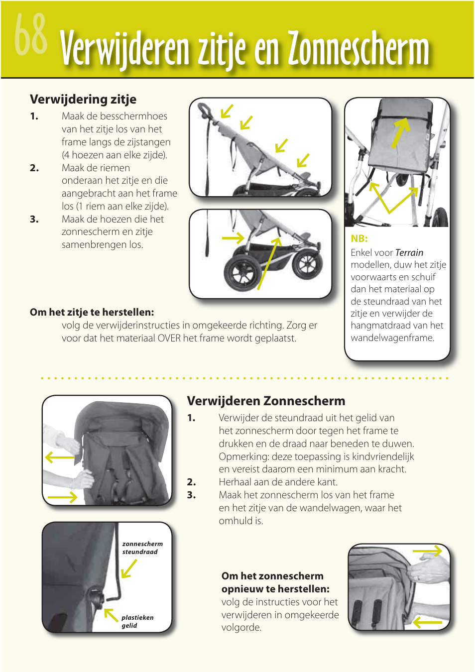 Verwijderen zitje en zonnescherm | Mountain Buggy Buggy Range Outside Cove User Manual | Page 70 / 89