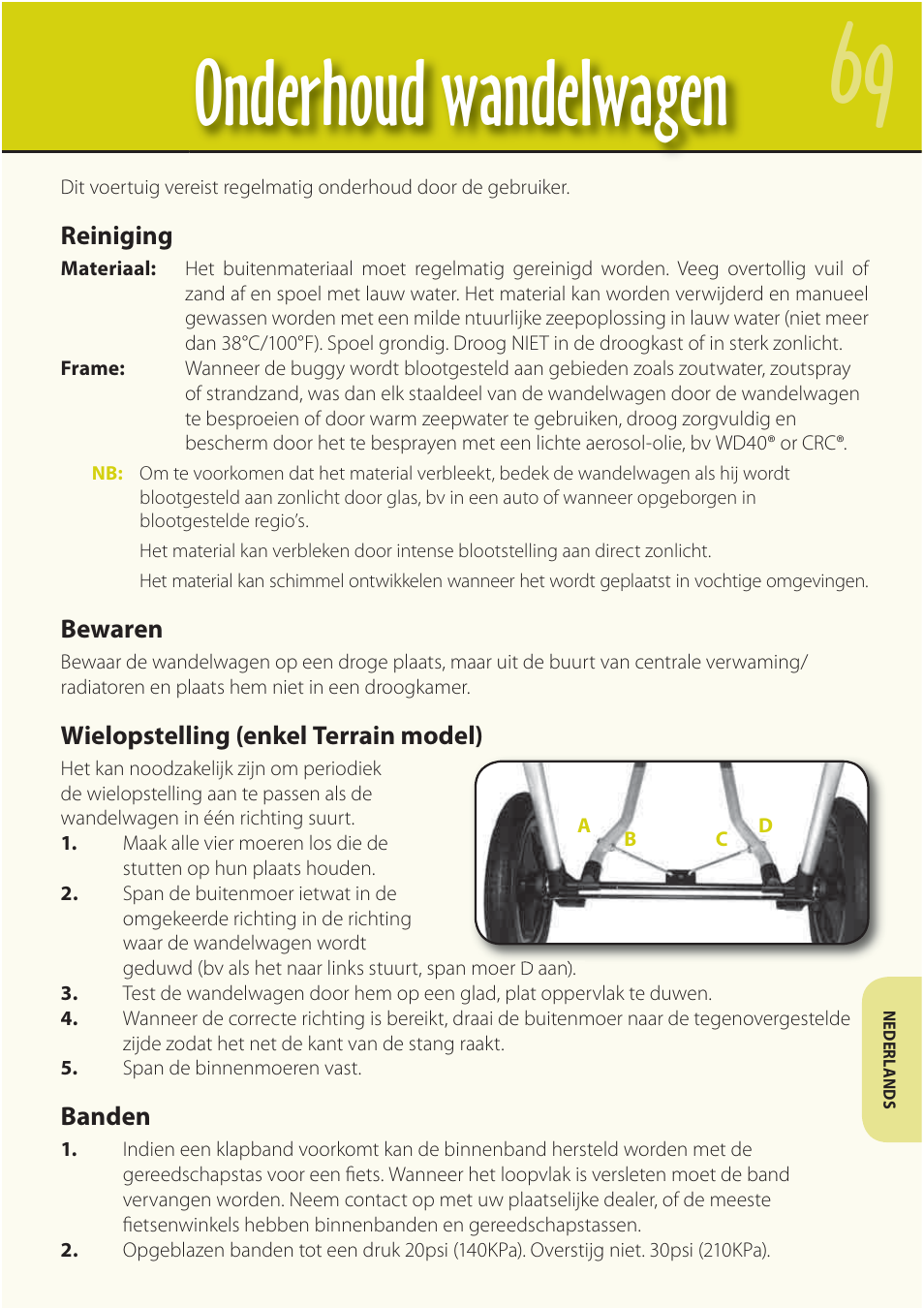 Onderhoud wandelwagen | Mountain Buggy Buggy Range Outside Cove User Manual | Page 71 / 89