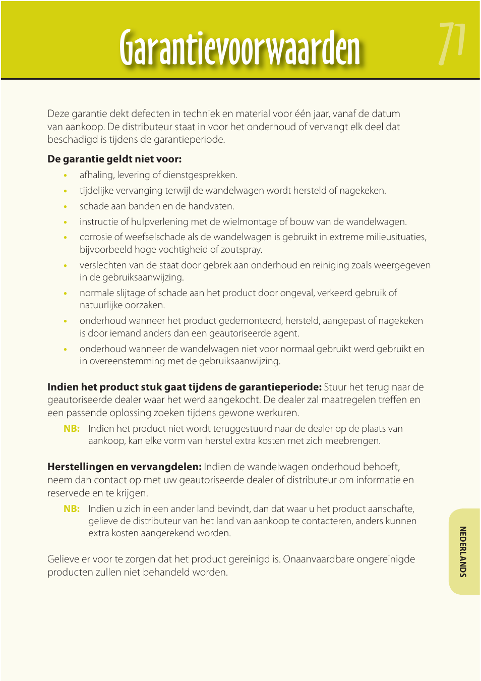 Garantievoorwaarden | Mountain Buggy Buggy Range Outside Cove User Manual | Page 73 / 89