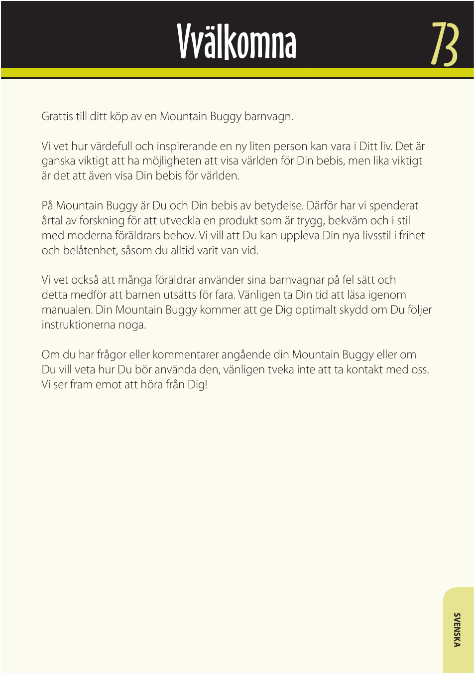 Vvälkomna | Mountain Buggy Buggy Range Outside Cove User Manual | Page 75 / 89