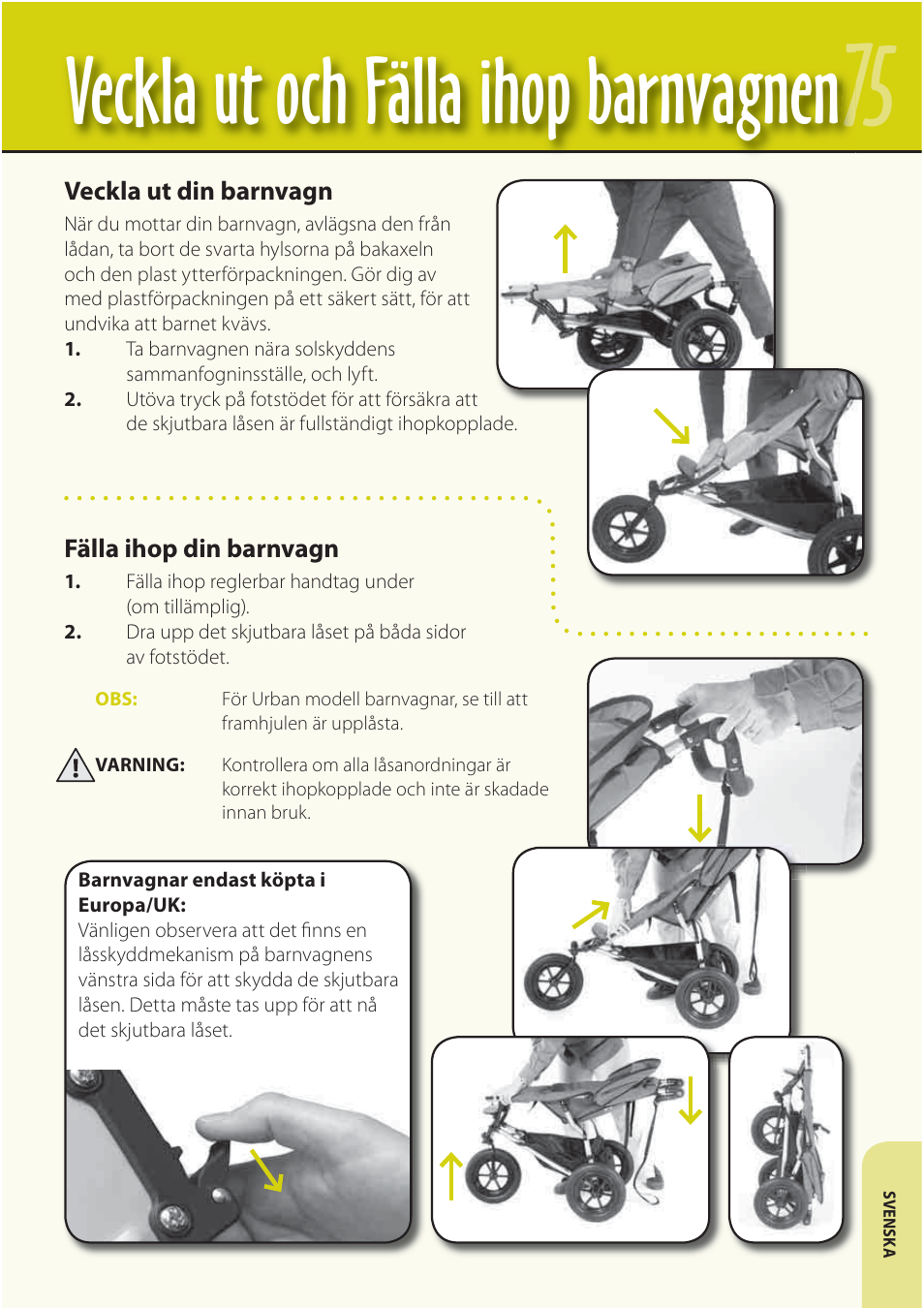 Veckla ut och fälla ihop barnvagnen | Mountain Buggy Buggy Range Outside Cove User Manual | Page 77 / 89