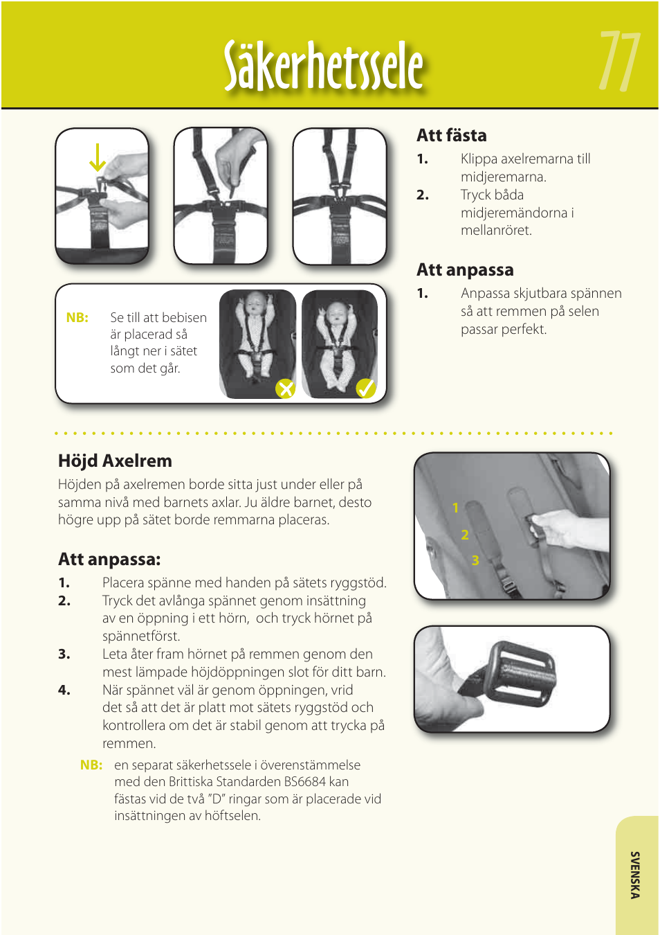 Säkerhetssele | Mountain Buggy Buggy Range Outside Cove User Manual | Page 79 / 89