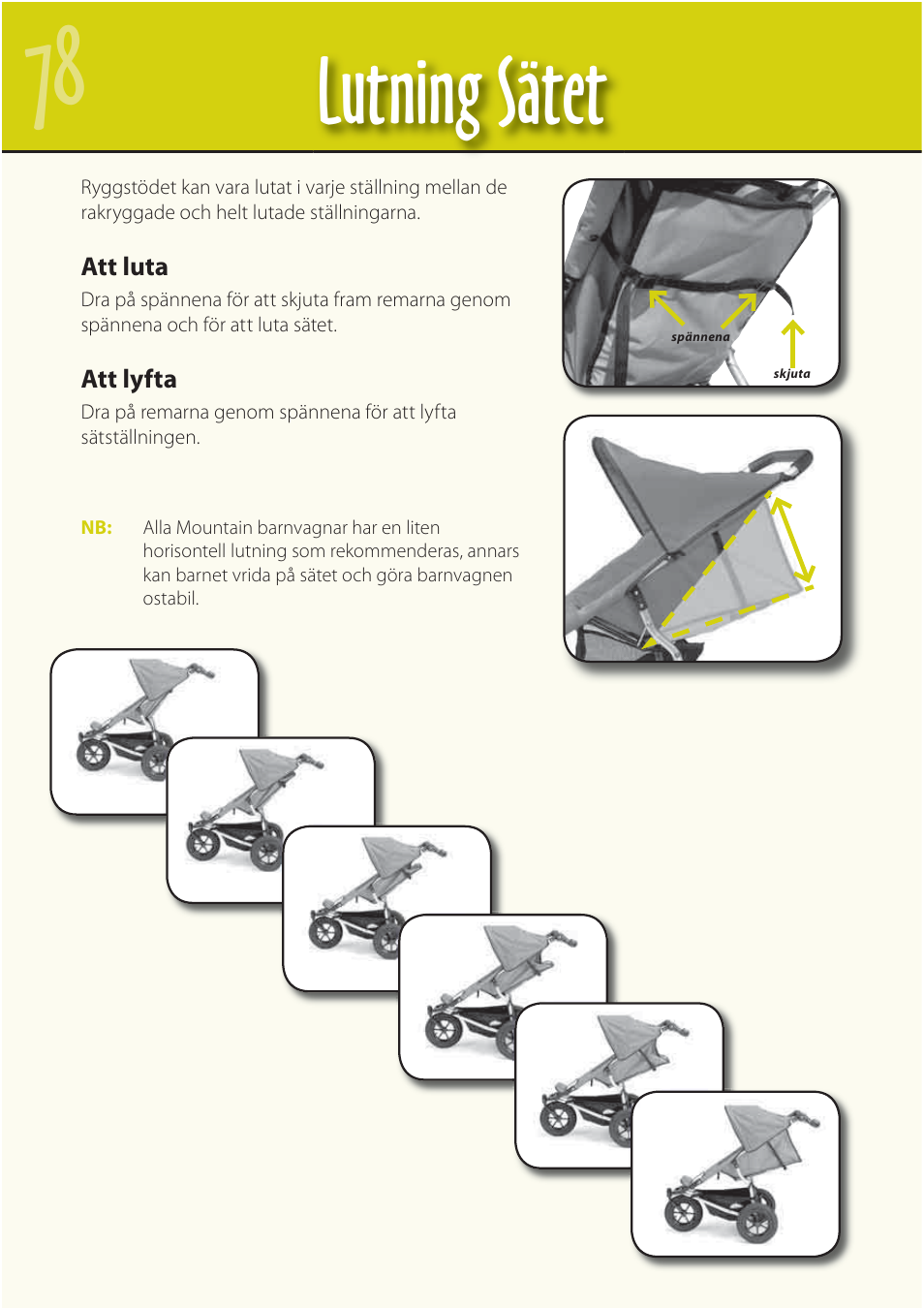 Lutning sätet | Mountain Buggy Buggy Range Outside Cove User Manual | Page 80 / 89