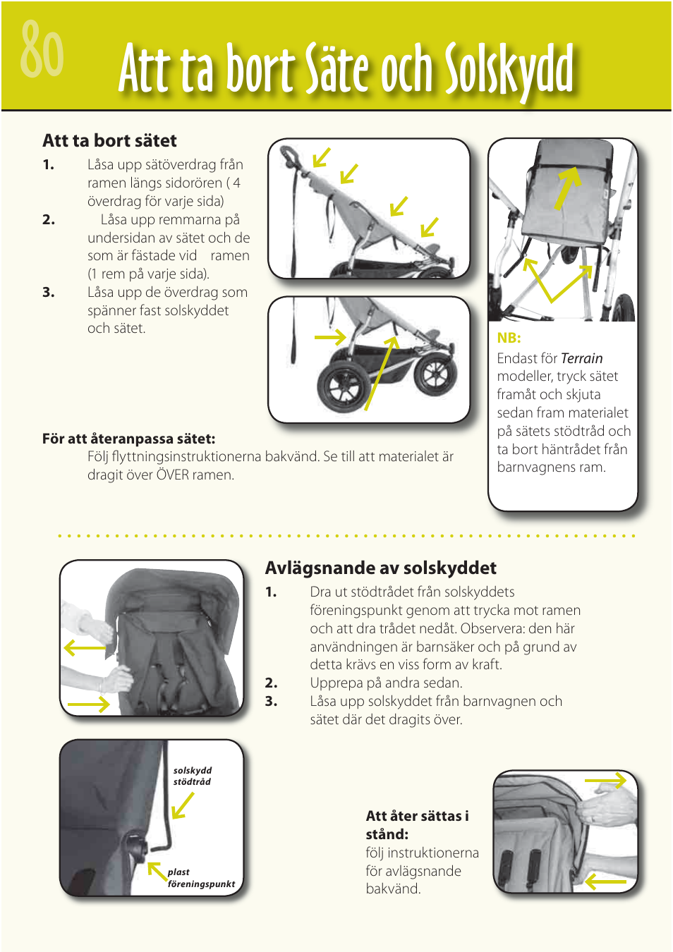 Att ta bort säte och solskydd | Mountain Buggy Buggy Range Outside Cove User Manual | Page 82 / 89