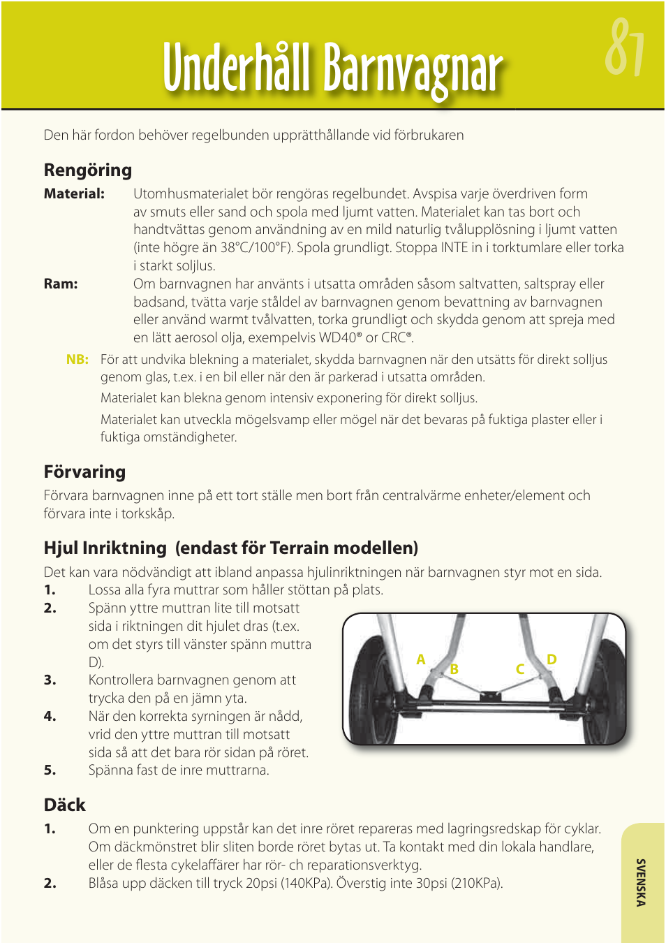 Underhåll barnvagnar | Mountain Buggy Buggy Range Outside Cove User Manual | Page 83 / 89