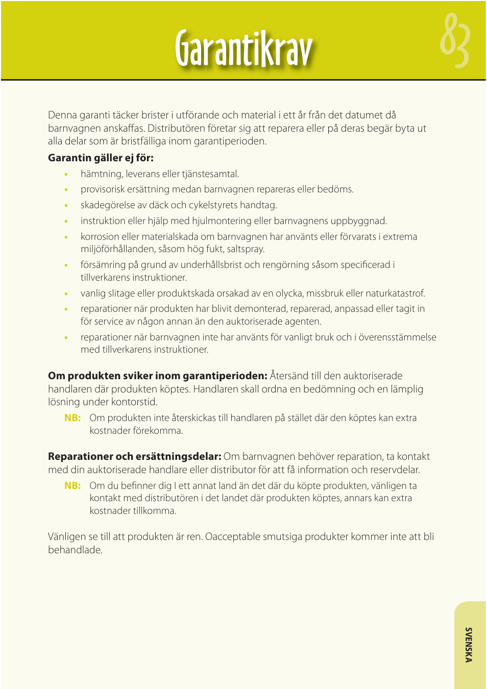 Garantikrav | Mountain Buggy Buggy Range Outside Cove User Manual | Page 85 / 89