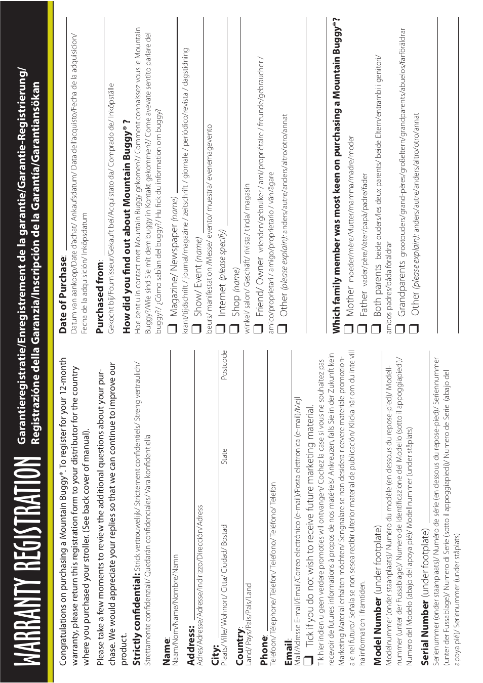 Warranty registra tion | Mountain Buggy Buggy Range Outside Cove User Manual | Page 89 / 89