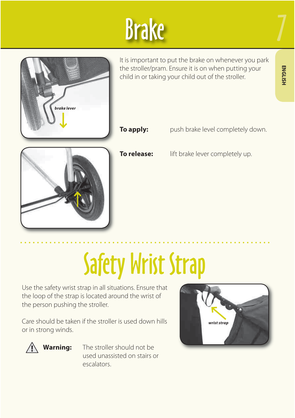 Brake safety wrist strap | Mountain Buggy Buggy Range Outside Cove User Manual | Page 9 / 89