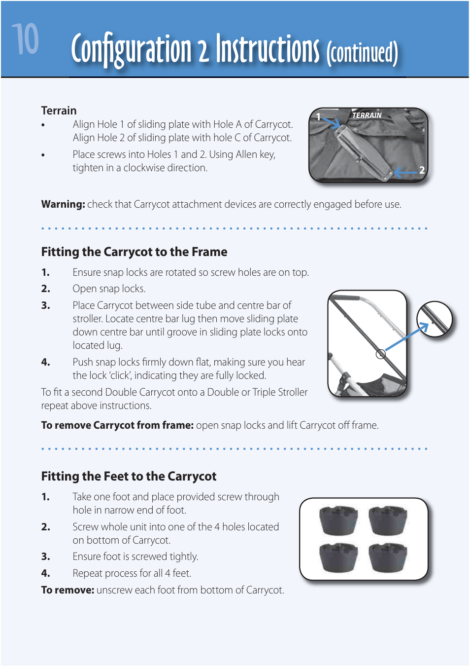 Conﬁ guration 2 instructions, Continued) | Mountain Buggy Carrycot User Manual | Page 12 / 75
