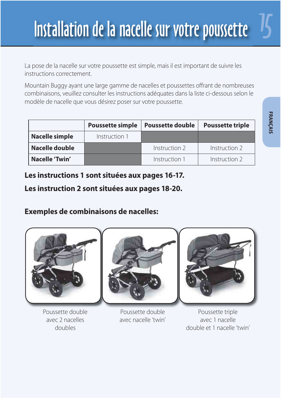 Installation de la nacelle sur votre poussette | Mountain Buggy Carrycot User Manual | Page 17 / 75