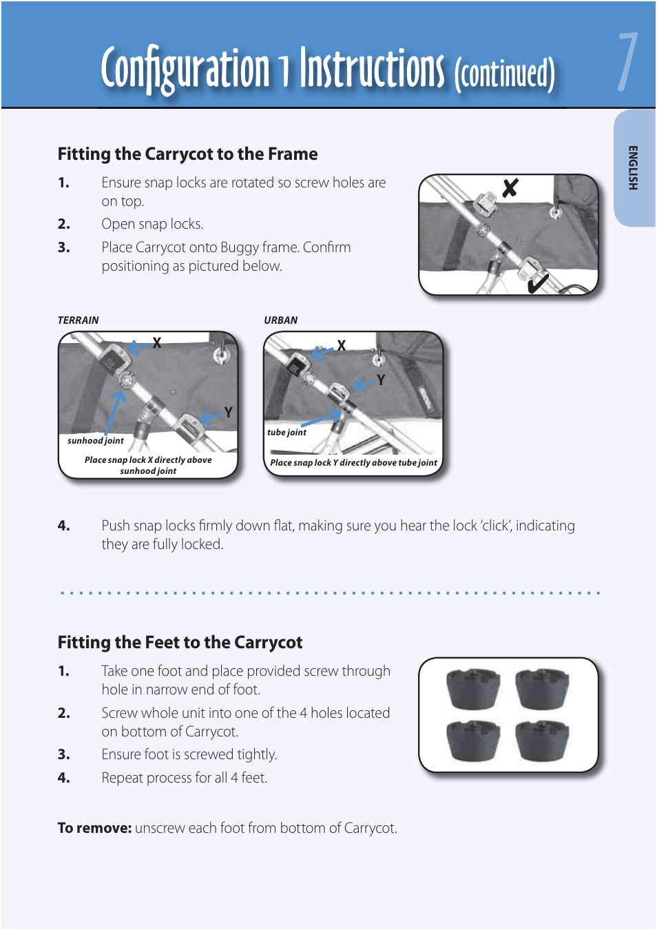 Conﬁ guration 1 instructions, Continued) | Mountain Buggy Carrycot User Manual | Page 9 / 75