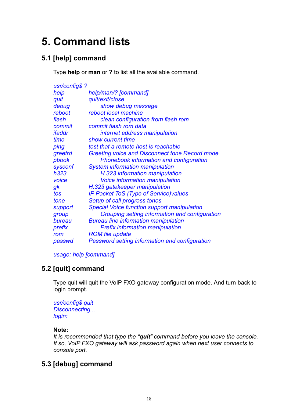 Command lists | MicroNet Technology IP TELEPHONY GATEWAY SP5052 User Manual | Page 18 / 61