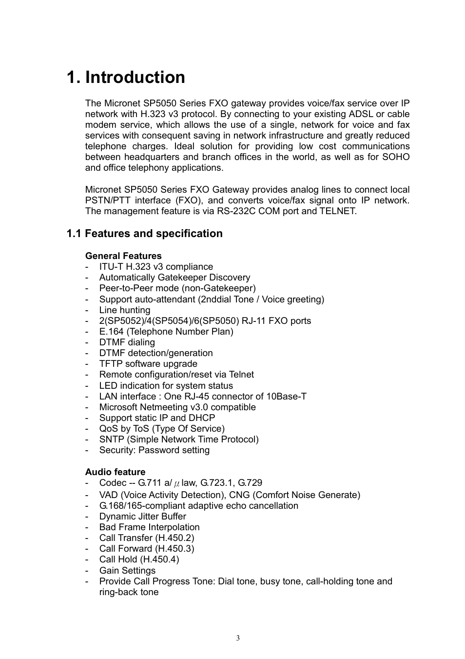Introduction | MicroNet Technology IP TELEPHONY GATEWAY SP5052 User Manual | Page 3 / 61