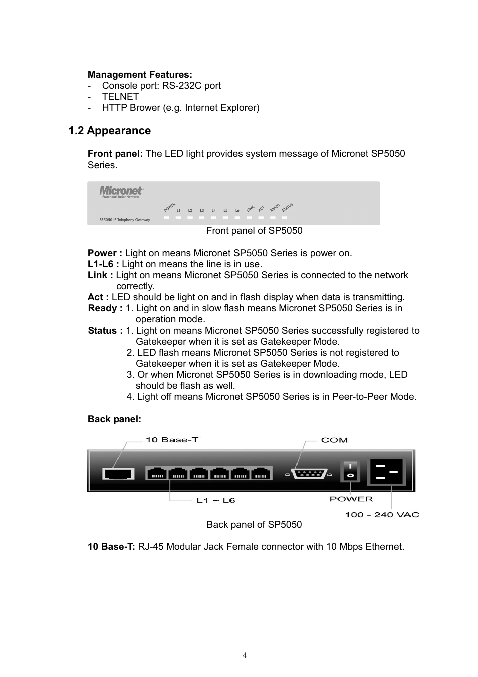 MicroNet Technology IP TELEPHONY GATEWAY SP5052 User Manual | Page 4 / 61