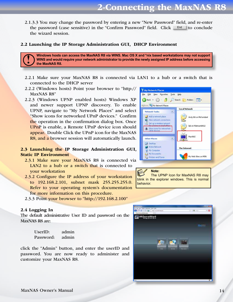 Connecting the maxnas r8 | MicroNet Technology MAXNAS R8 User Manual | Page 14 / 84