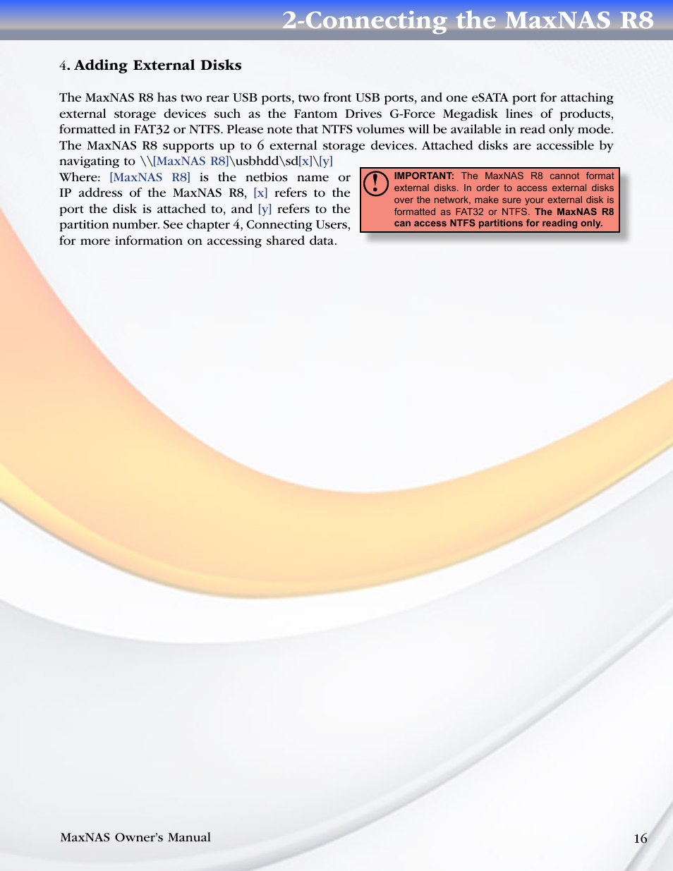 Connecting the maxnas r8 | MicroNet Technology MAXNAS R8 User Manual | Page 16 / 84
